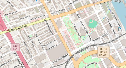 Map of a likely free parking spot near Rosa L Parks Boulevard, Downtown Nashville, Nashville