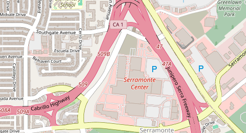 Map of a likely free parking spot near Callan Boulevard 1, Serramonte, San Francisco