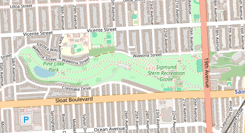 Map of a likely free parking spot near Wawona Street, Sunset District, San Francisco