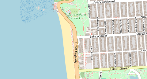 Map of a likely free parking spot near Great Highway, San Francisco