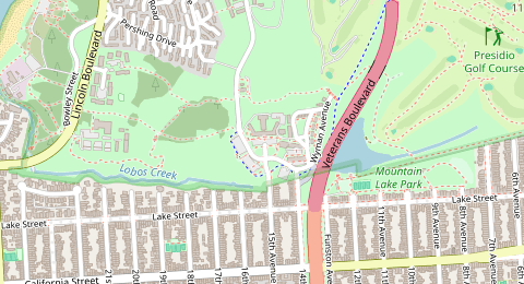 Map of a likely free parking spot near 15th Avenue, Richmond District, San Francisco
