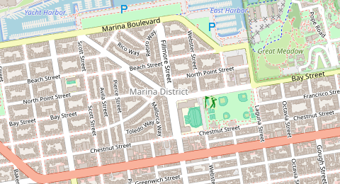 Map of a likely free parking spot near Beach Street, Marina District, San Francisco
