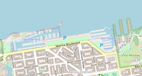 Map of a likely free parking spot near Marina Boulevard, Marina District, San Francisco