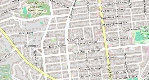 Map of a likely free parking spot near East Cliff Street, Del Ray, Washington DC