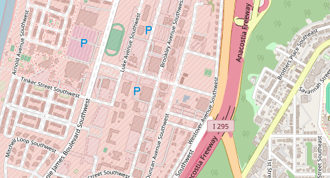 Map of a likely free parking spot near McChord Street Southwest 38, Washington DC