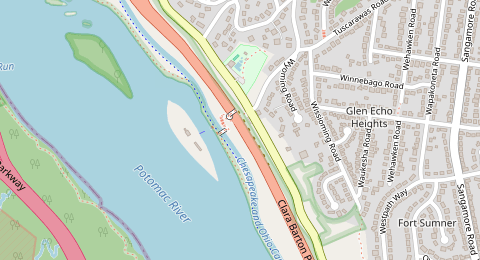 Map of a likely free parking spot near Clara Barton Parkway, Glen Echo Heights, Washington DC