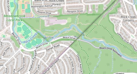 Map of a likely free parking spot near Beach Drive, Rock Creek Forest, Washington DC