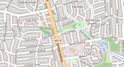 Map of a likely free parking spot near Evans Parkway, Northbrook Estates, Washington DC