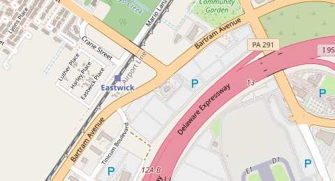 Map of a likely free parking spot near Bartram Avenue, Southwest Philadelphia, Philadelphia