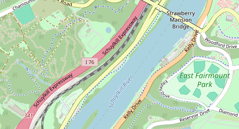 Map of a likely free parking spot near Martin Luther King Junior Drive Trail, West Philadelphia, Philadelphia