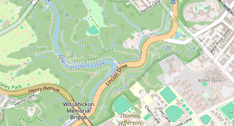 Map of a likely free parking spot near Forbidden Drive, Northwest Philadelphia, Philadelphia