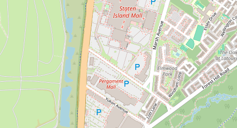 Map of a likely free parking spot near Staten Island Mall Drive, Staten Island, New York