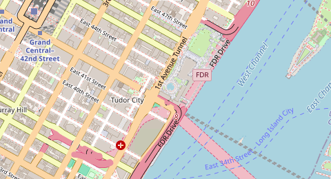 Map of a likely free parking spot near East 43rd Street, Manhattan, New York