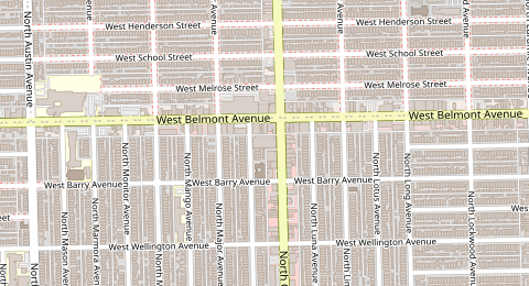 Map of a likely free parking spot near Belmont Central Parking, Chicago