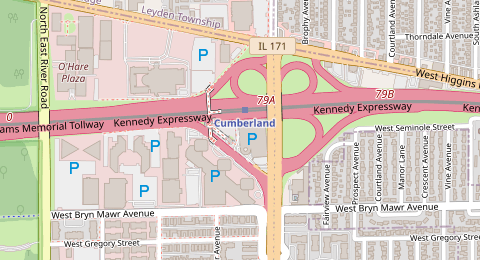 Map of a likely free parking spot near Kiss and Ride, Chicago