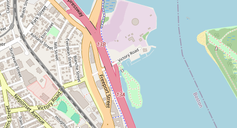 Map of a likely free parking spot near Victory Road Park Parking Lot, Boston