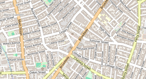 Map of a likely free parking spot near Devens Street, Boston