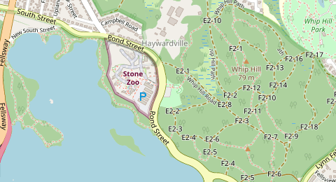 Map of a likely free parking spot near Pond Street, Boston