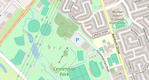Map of a likely free parking spot near Centennial Park Road 256, Etobicoke, Toronto
