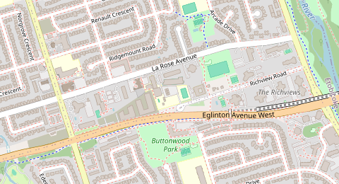 Map of a likely free parking spot near La Rose Avenue 125, Etobicoke, Toronto