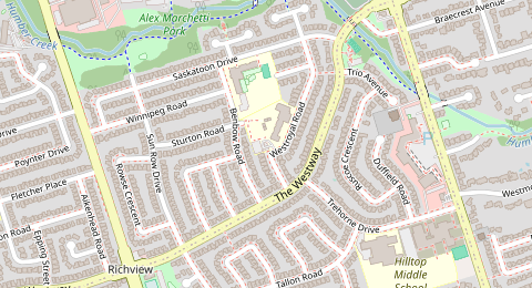 Map of a likely free parking spot near Westroyal Road, Etobicoke, Toronto
