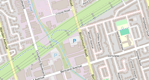 Map of a likely free parking spot near Birchmount Road, Scarborough, Toronto