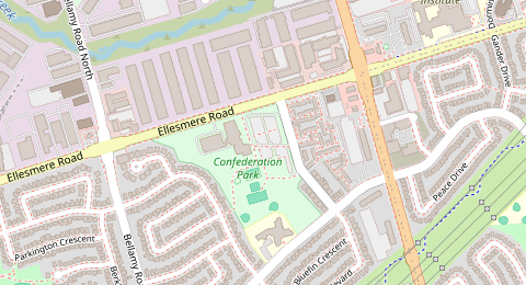 Map of a likely free parking spot near Ellesmere Road, Scarborough, Toronto