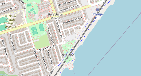 Map of a likely free parking spot near Port Union Road 19, Scarborough, Toronto