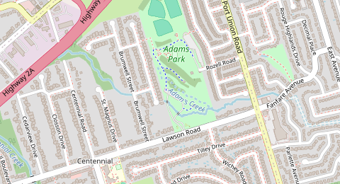 Map of a likely free parking spot near Linderwood Drive, Scarborough, Toronto