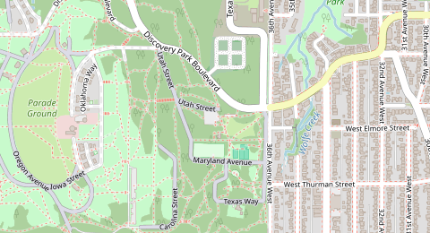 Map of a likely free parking spot near East Parking Lot, Seattle