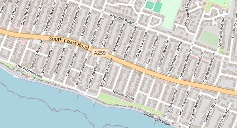 Map of a likely free parking spot near Piddinghoe Avenue, Peacehaven, Brighton