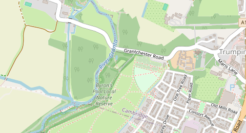 Map of a likely free parking spot near Grantchester Road, Trumpington, Cambridge
