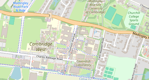 Map of a likely free parking spot near J J Thomson Avenue 15, Eddington, Cambridge