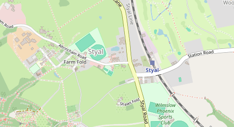 Map of a likely free parking spot near Altrincham Road, Styal, Manchester