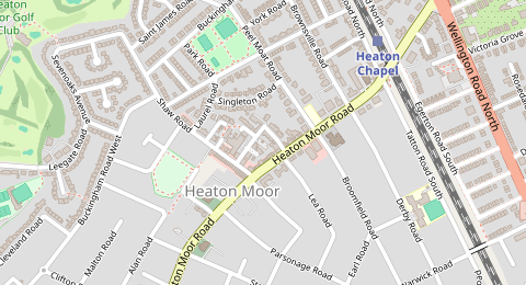 Map of a likely free parking spot near Derby Range 18, Heaton Moor, Manchester