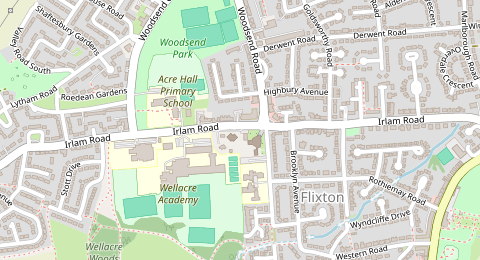 Map of a likely free parking spot near Irlam Road, Woodsend, Manchester
