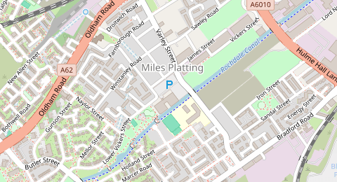 Map of a likely free parking spot near James Street, Miles Platting, Manchester