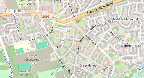 Map of a likely free parking spot near Robin Place, Niddrie, Edinburgh
