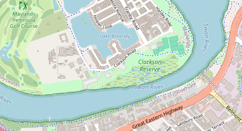 Map of a likely free parking spot near Maylands Waterland, Perth