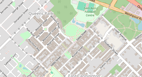 Map of a likely free parking spot near Whitlock Road, Queens Park, Perth
