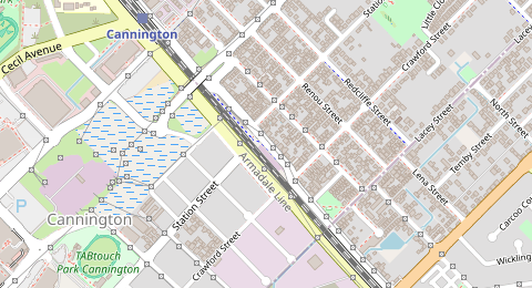 Map of a likely free parking spot near Railway Parade, East Cannington, Perth