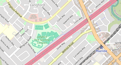 Map of a likely free parking spot near Cortis Way, Langford, Perth