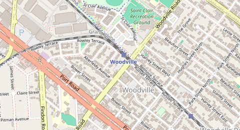 Map of a likely free parking spot near Woodville Park 'n' Ride, Adelaide